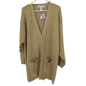 Vintage Kathryn Deene New York 22/24 Cardigan Gold Cable Knit Wool Blend NWT